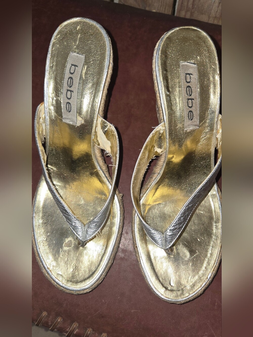 BEBE  Silver Sandals Sz 8..wedge.